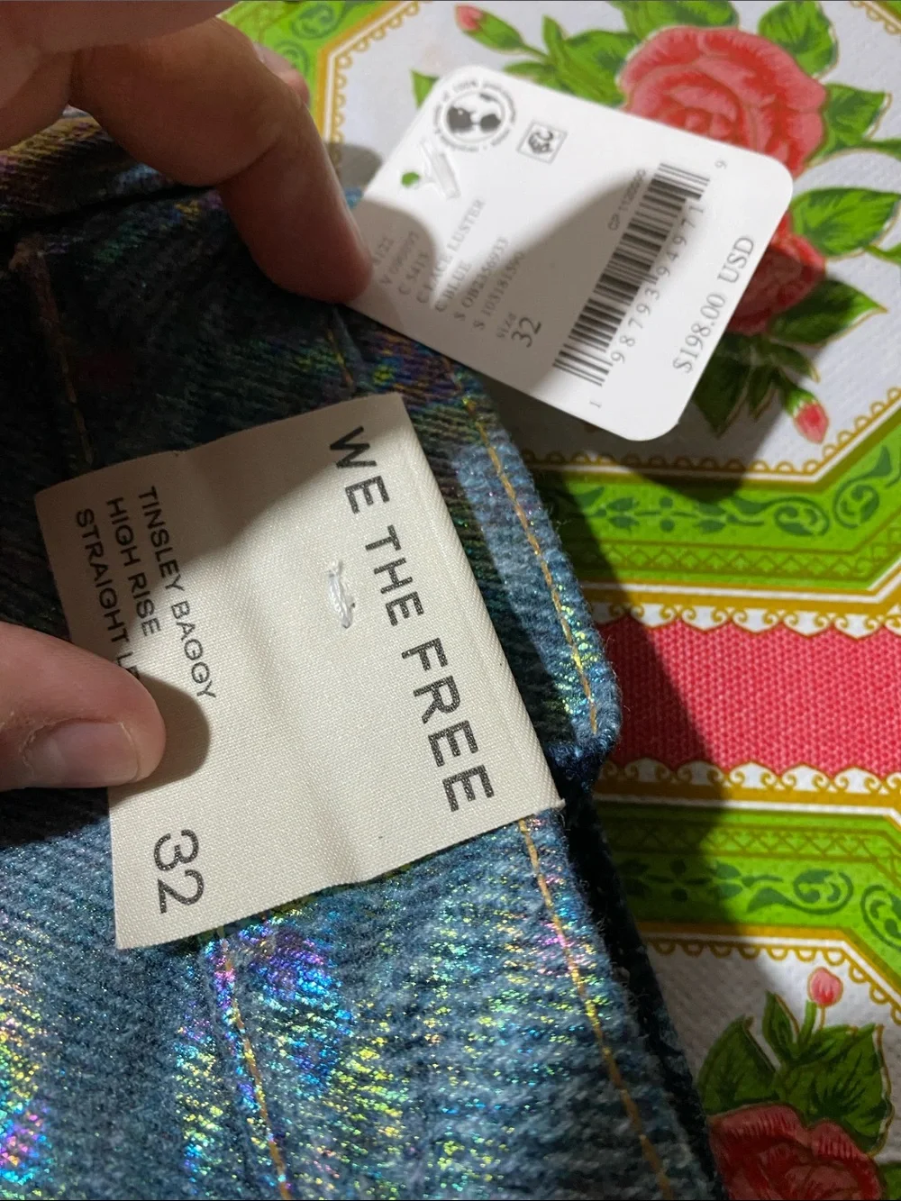 Free People Tinsley Printed High‎ Rise Illusions Jeans Floral Sz 32